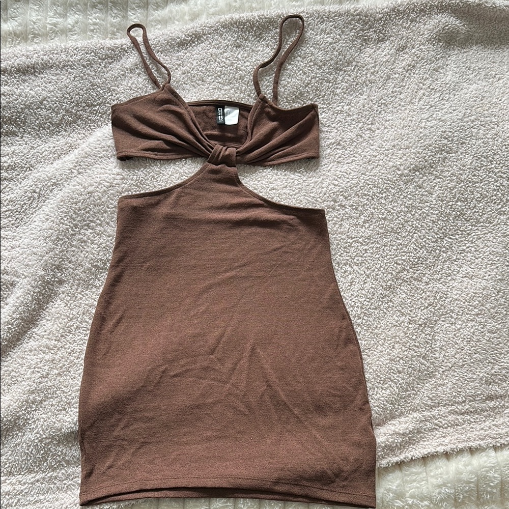 H&M Brown Cut-Out Mini Dress